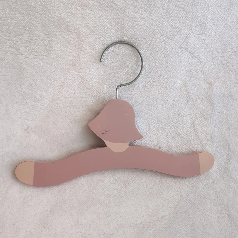 Vintage Wooden Clothes Hanger Girls Pink Polka Dot Sun Hat Cottagecore Child